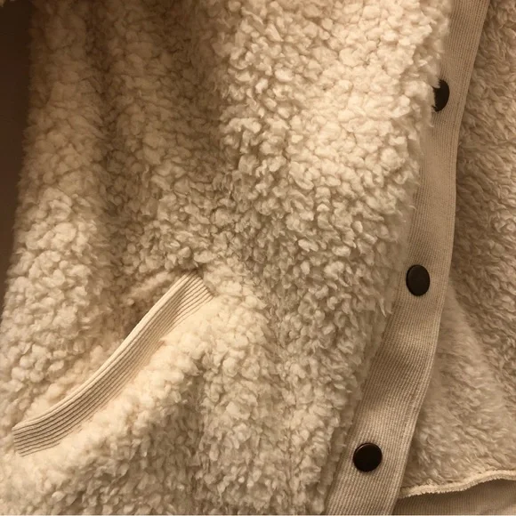 Sherpa Fleece Jacket Warm Long Sleeve Button Down Fuzzy Faux Wool with Pockets S - Picture 10 of 12